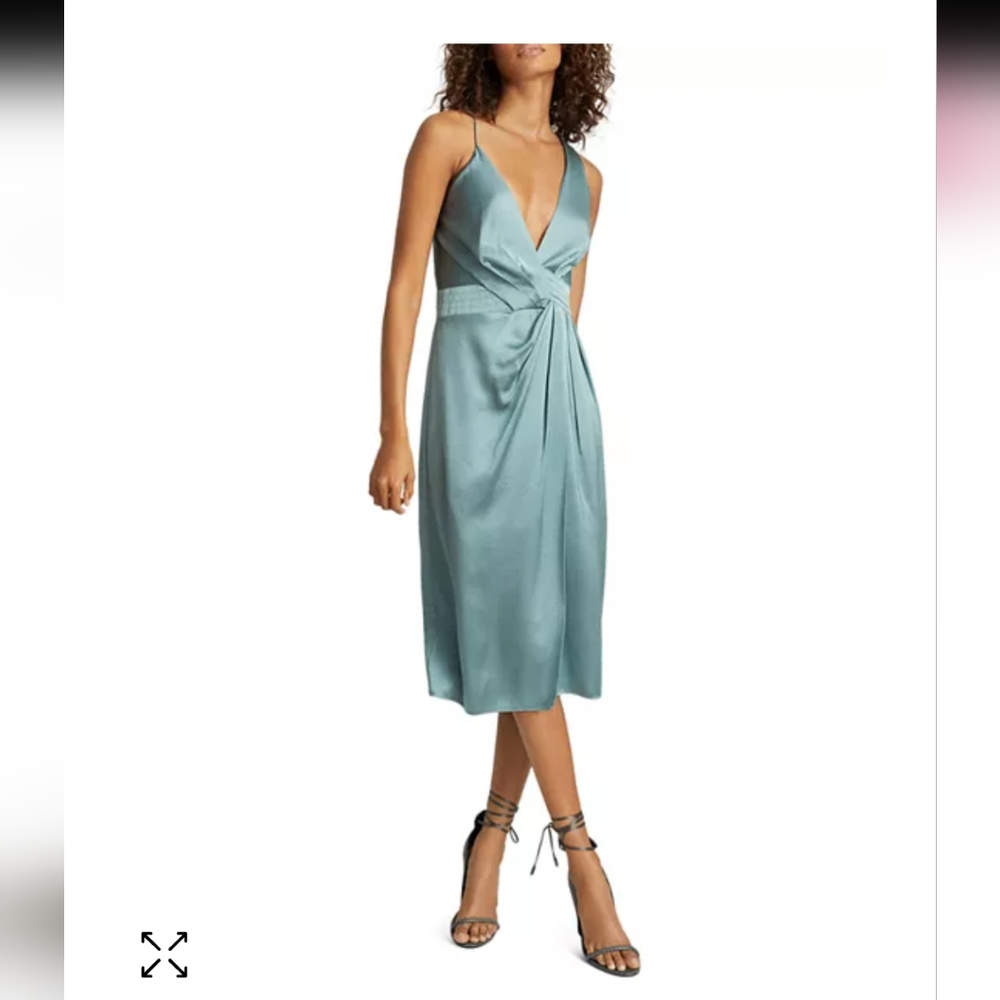 REISS London Charlie Satin Midi Dress in Pale Blue size 6